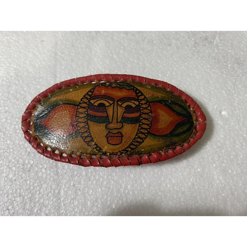 VTG Hair Clip, Tribal Handcrafted From Bali Signed Red Leather Hair Clip women's